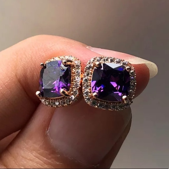 💜18K rose gold purple stud earrings - Picture 2 of 3